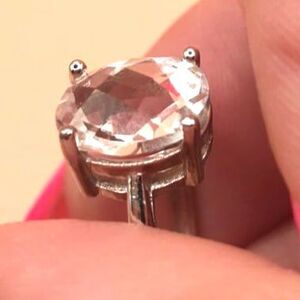 Checkerboard Cut Clear Quartz Ring - Adjustable